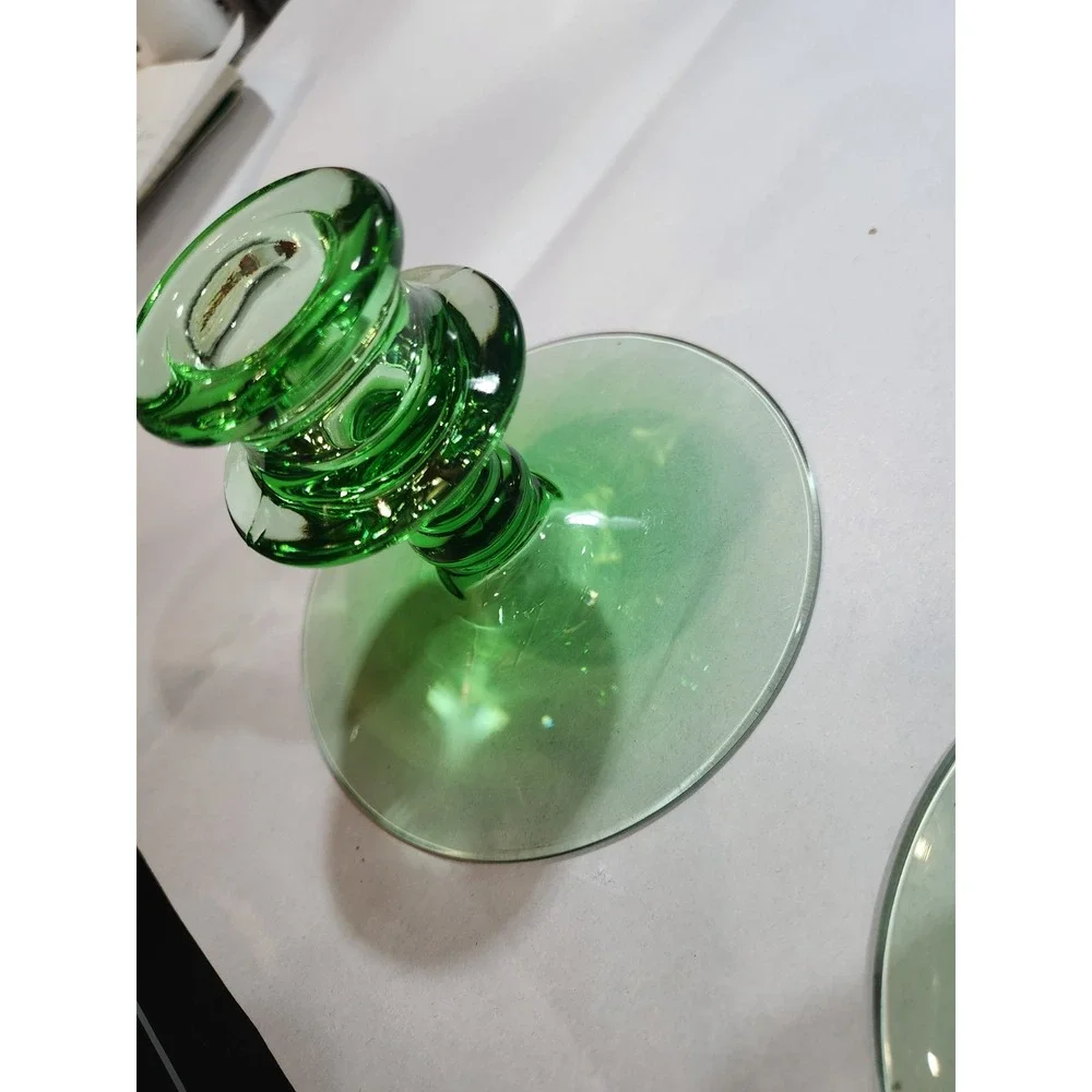 Pair Of Vintage~Fostoria Green~Candle Holders
